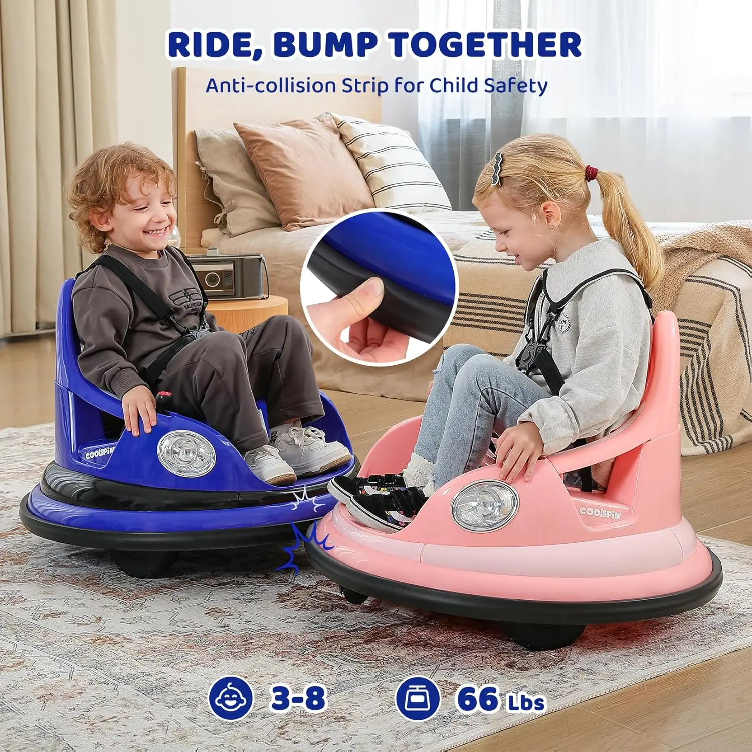 Ride on Bumper Car for Toddlers,1.9MPH Max,12V Battery Car for Kids W/Parent Remote,2-Speed,2 Driving Mode,360°Spin,Electric Bum
