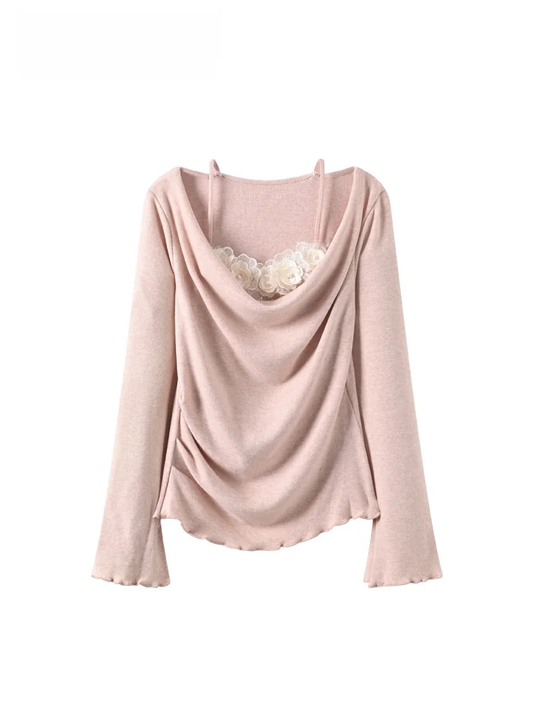 

Large Size Long Sve oulder Bared Knitted Sweater Women's Autumn Winter New Sle Irregular Lace Collar Top for plus Size