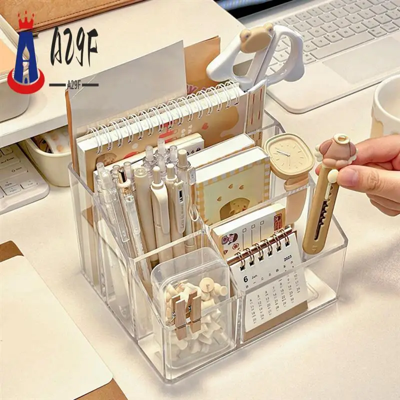 

A29F-Clear Pen Organizer For Desk, Plastic Office Supply Storage And Accessories Box For Marker, Stationery, Pencil Cup