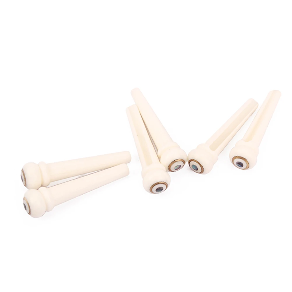 

6pcs Bone Guitar Bridge Pins Brass Shell Dot Acoustic Folk Guitar String Replacement Puller Extractor Remover Tool