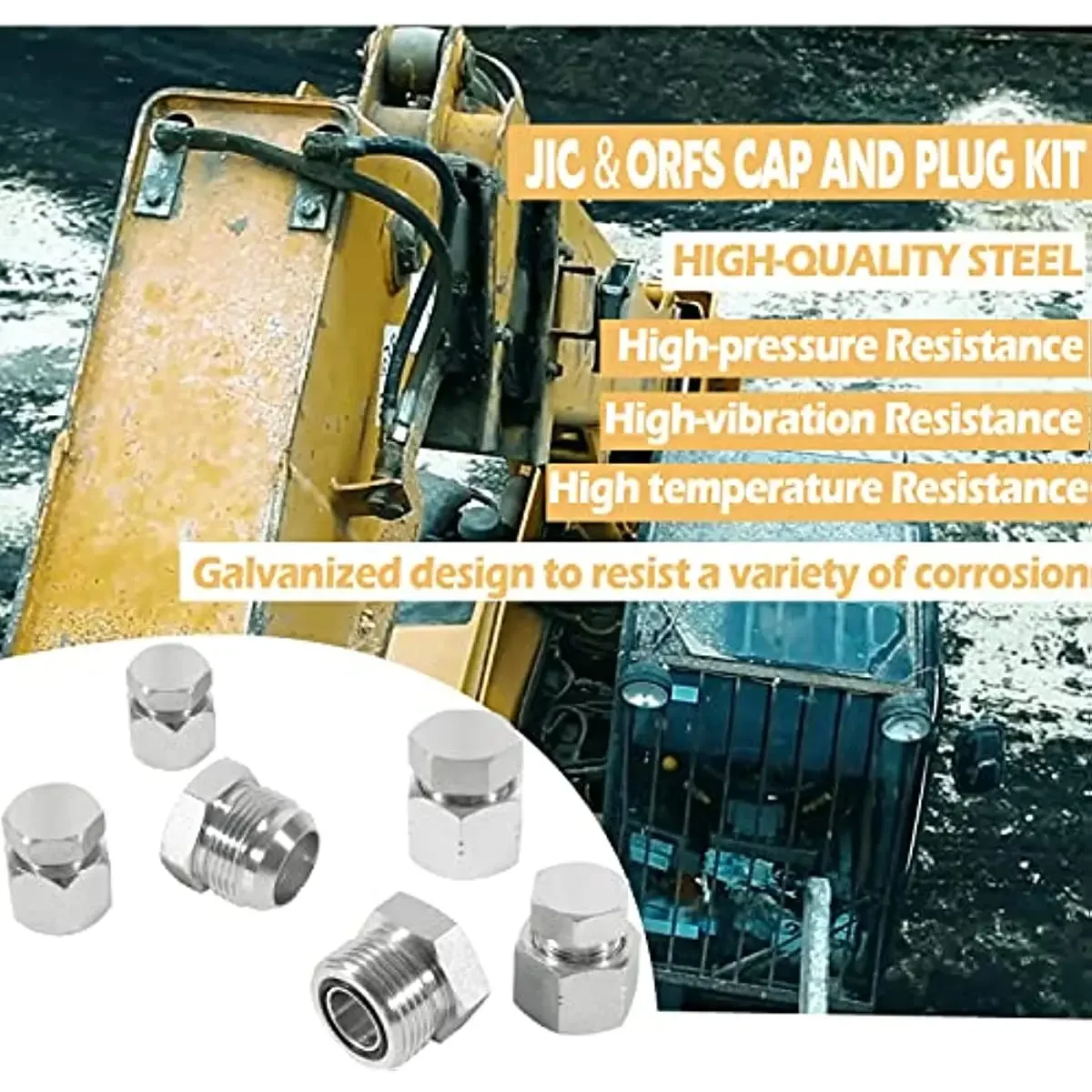 ChuangQian 128 szt. Zestaw zaślepek i zaślepek hydraulicznych JIC i ORFS Zestaw zaślepek i zaślepek do węży i złączy rurowych