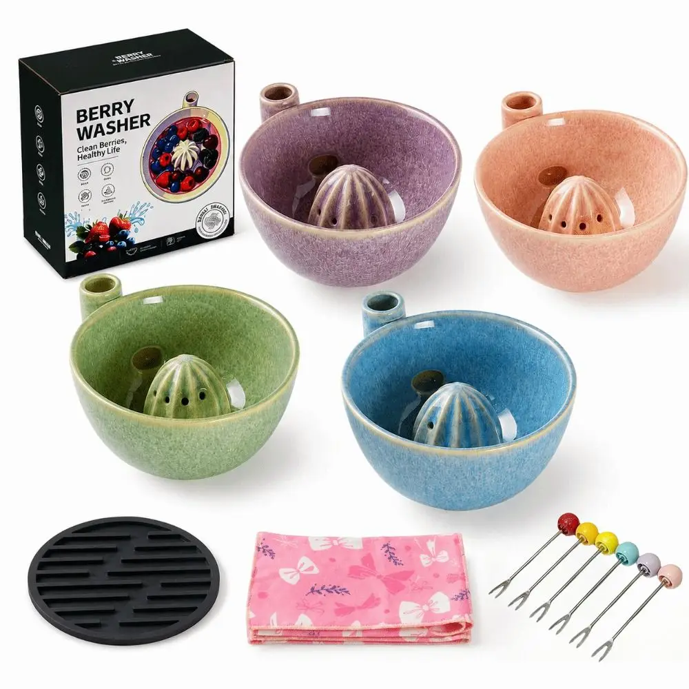 Ceramic Berry Swirl Bowl Central Drain Side Water Inlet Berry Washing Bowl Rotating Water Flow Self-Rinsing Structure