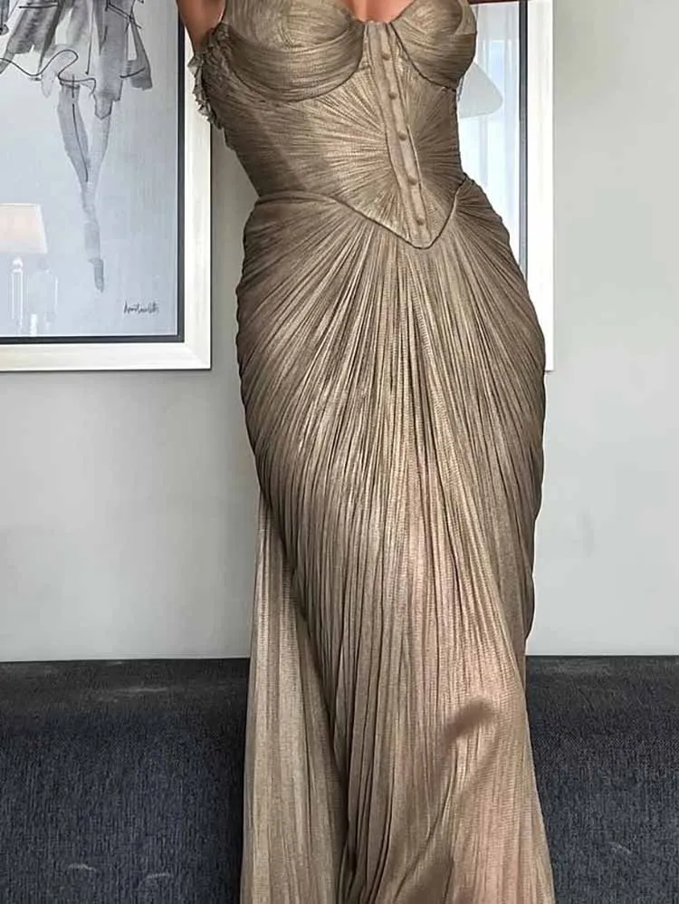 Sexy Wrap Chest High Waist Banquet Dress Women Casual Hollow Sleeveless Vacation Long Dress Christmas Party Slim Fit Split Dress