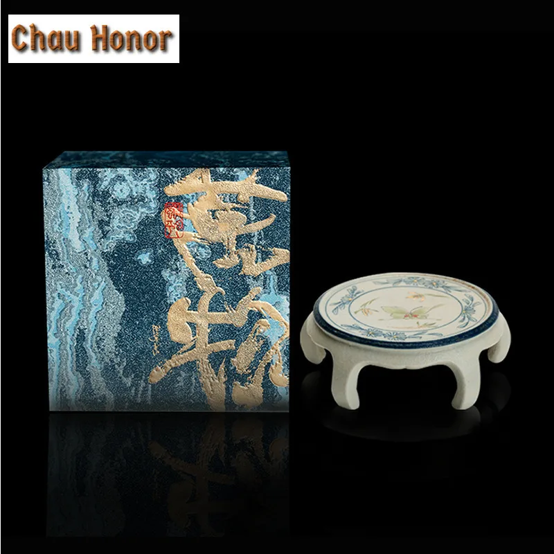 Blue And White Flint Red Teapot Cover Holder Hand Gold Drawing Butterfly Orchid Cover Frame Zisha Pot Bearing Base Tea Ceremony - view 6