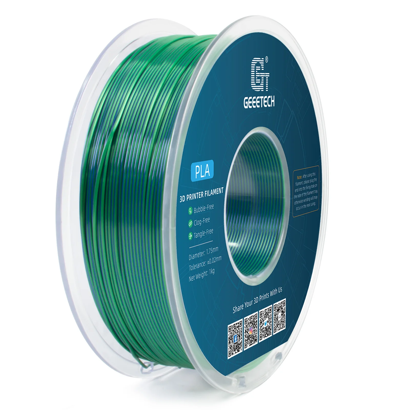Geeetech Dual Colors BiColor Silk PLA-filament, 3D-filament 1,75 mm 1KG spoeldraad (+/-0,03 mm) Vacuümverpakking