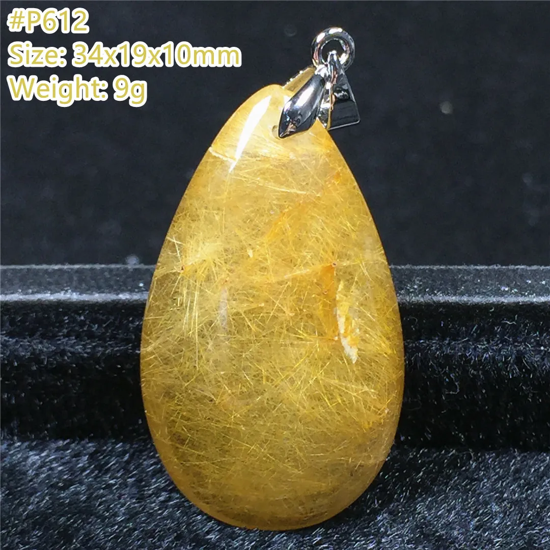 Top Natural Gold Rutilated Quartz Pendant For Women Man Crystal Beads Silver Love Luck Wealth Gift Stone Gemstone Jewelry AAAAA