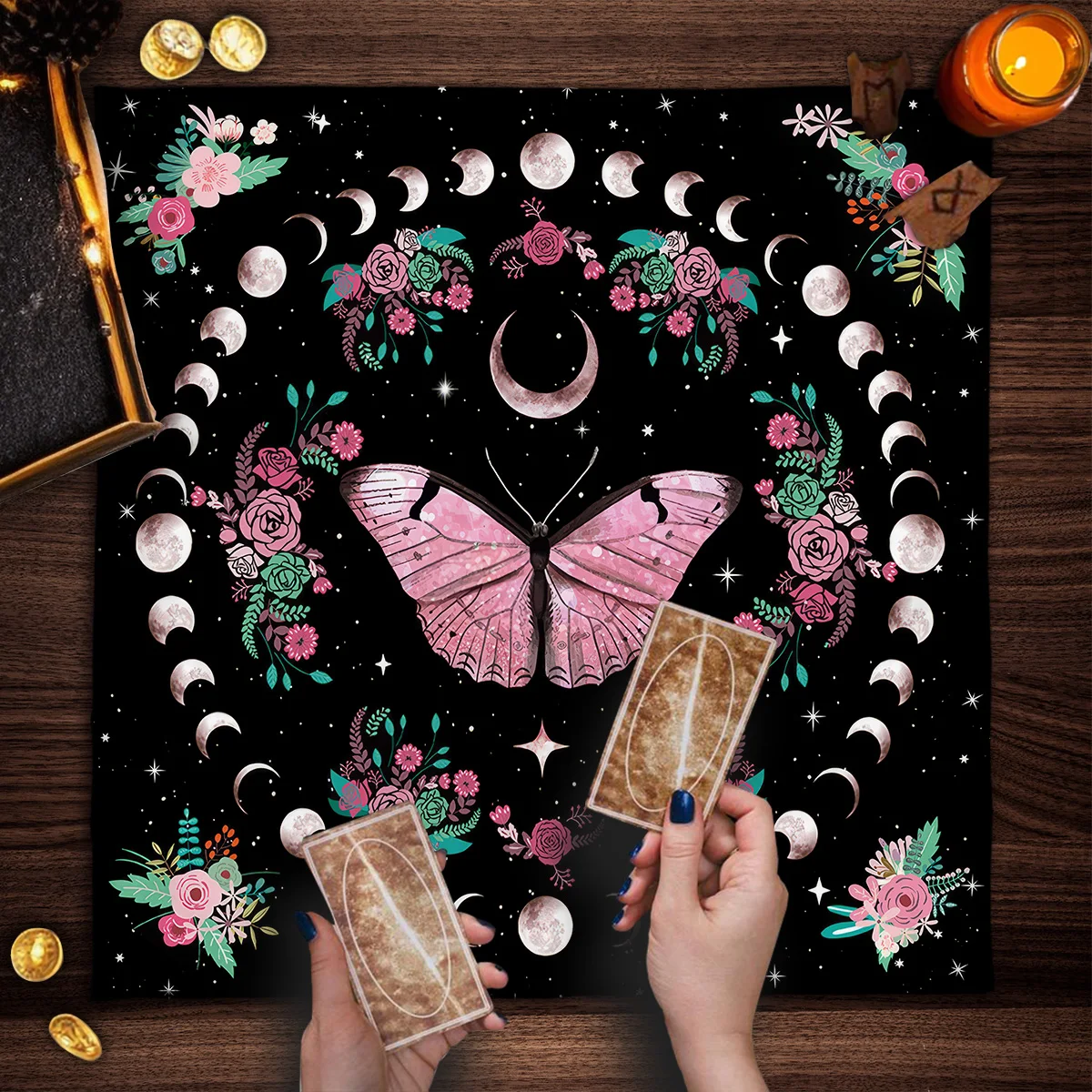 Pink butterfly Altar Table Cloth  flower Tarot Card Tablecloth  board game card pad Spiritual Oracle Card Pad Ritual Cloth