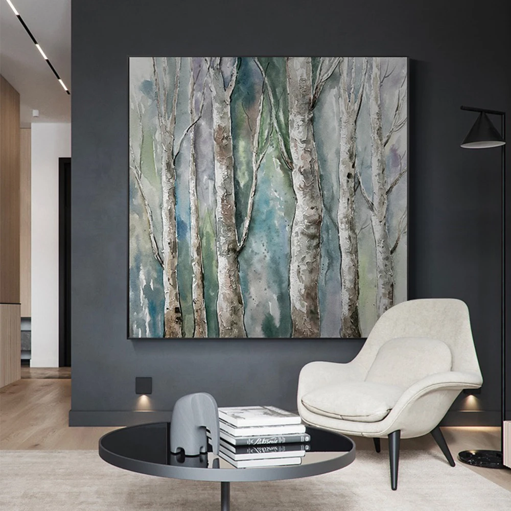 

Abstract Birch Forest Canvas Painting Original Abstratc Knife Painting Landscape Tree Picture Handmade Oil Painting Wall Decor