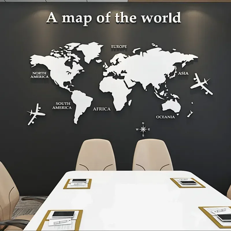 3D World Map Wall Sticker Acrylic Solid Color Crystal Bedroom Wall with Living Room Classroom Stickers Office Decoration Ideas