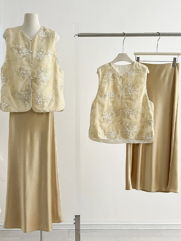 

Ele Embroidered Floral Women's Vest Traditional Chinese Sle round Ne Button up Cotton Blend Faionable Commute Wear