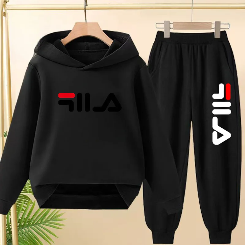 

3-12 Age Boy Girl Children 2 Piece Set Leisure Letter Print Outerwear Hoodie+Trousers Pullover Hooded Autumn Winter Sportswear