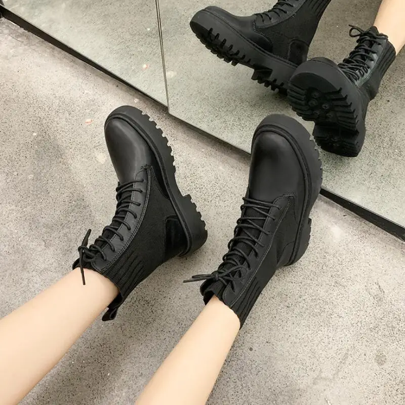 AIYUQI Women Winter Boots Shoes Genuine Leather Flat Fur Ankle Boots Women Platform Fashion Women's Socks Boots