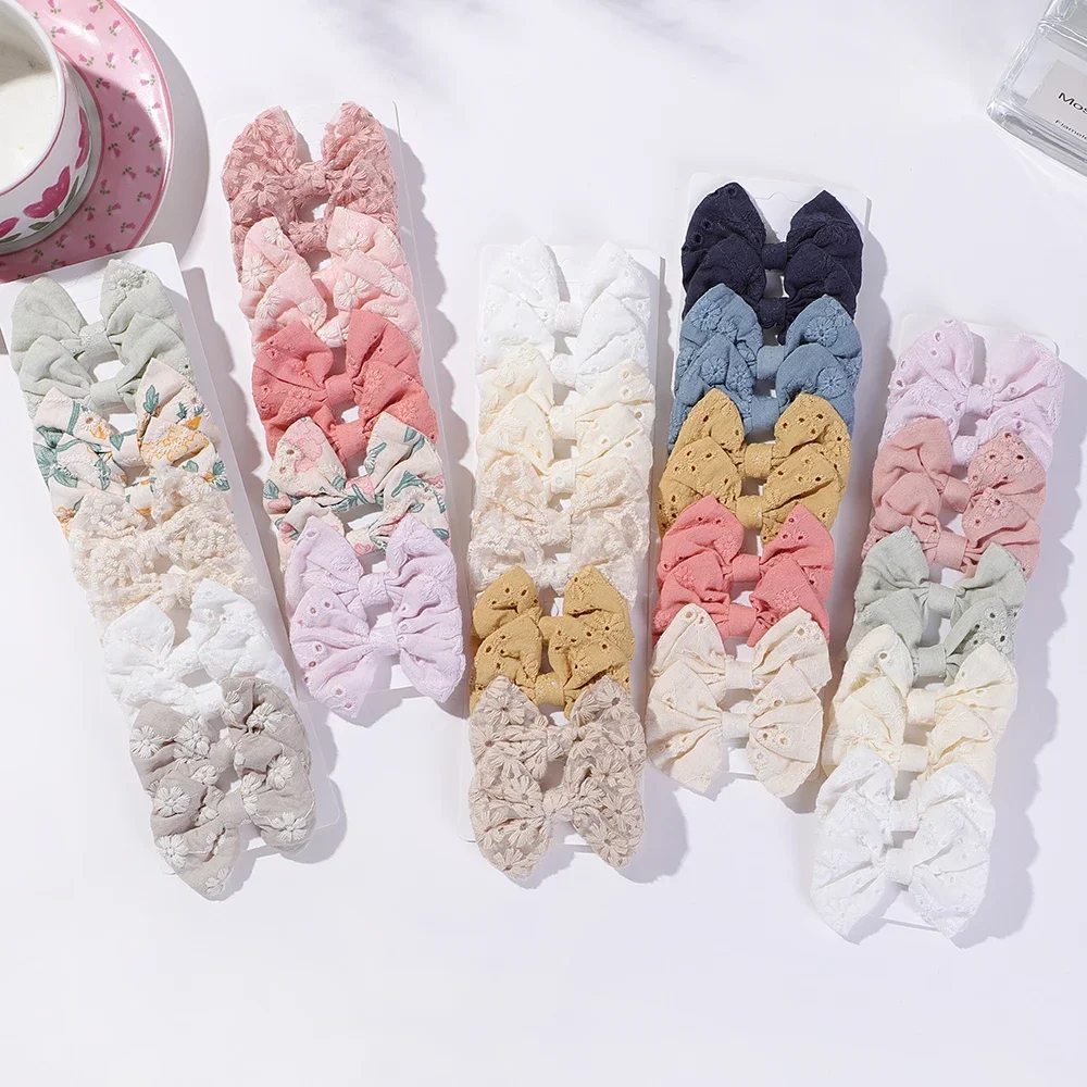 10Pcs/Set Kids Bows Hairgripes Cotton Embroidery Hair Bow Hair Clip for Sweet Girl Baby Lovely Hairpins Headwear Sets Gift