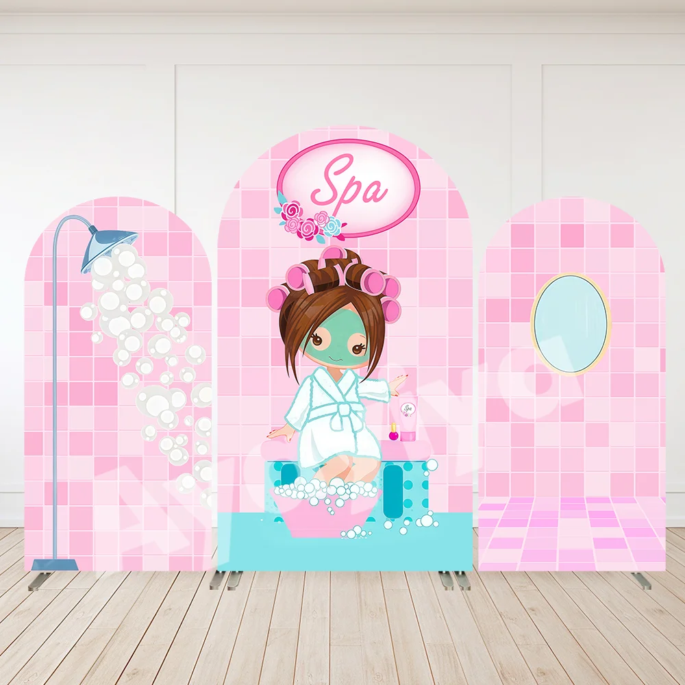 الوردي سيدة سبا لوازم الحفلات قوس خلفية غطاء الأميرة بنات حفلة جدار راية ماكياج موضوع استحمام الطفل خلفية #1