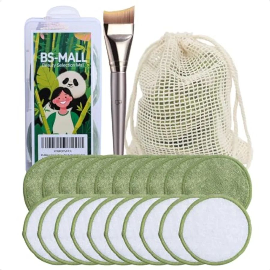 優しい再利用可能なコットンラウンド、顔と目のメイク落としパッド20枚入り、フェイスマスクブラシ、ファンデーションブラシ、多機能トラベル用