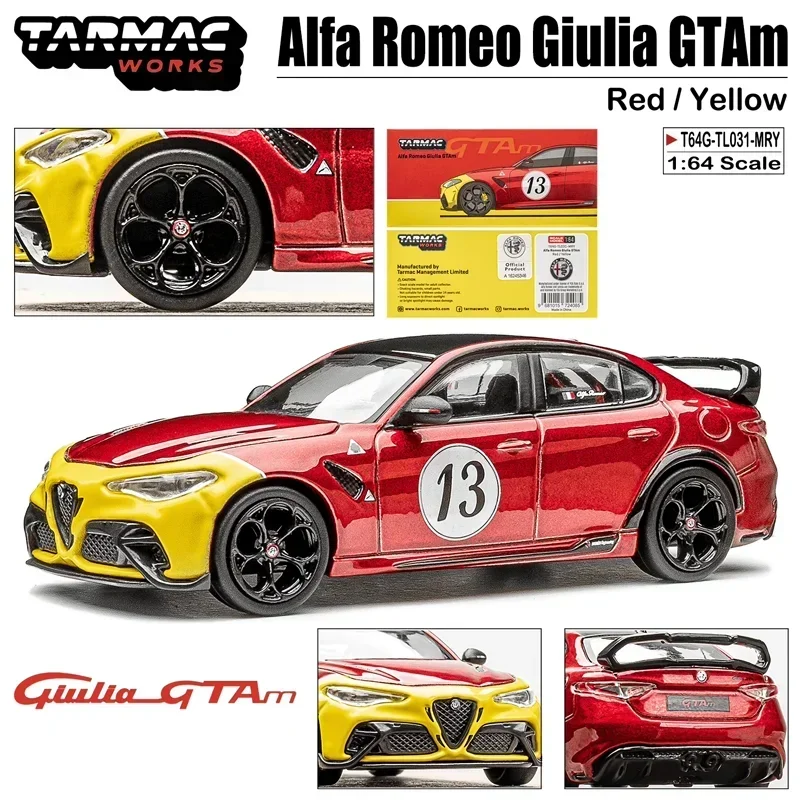 Tarmac Works 1/64 Alfa Romeo Giulia GTAm Rood/Geel Legering Speelgoed Motorvoertuig Diecast Metaal Model Geschenken