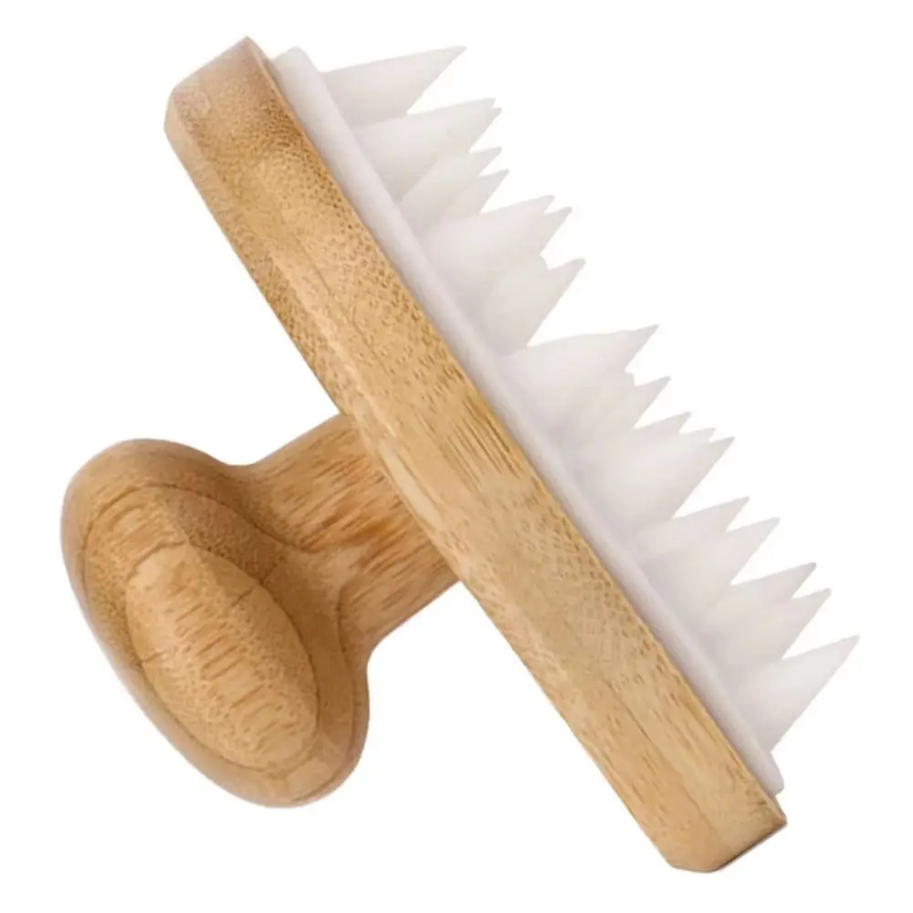 Bamboo Wood Shampoo Brush Deep Cleaning Promote Blood Circulation Silicone Massage Comb Lightweight Comfortable