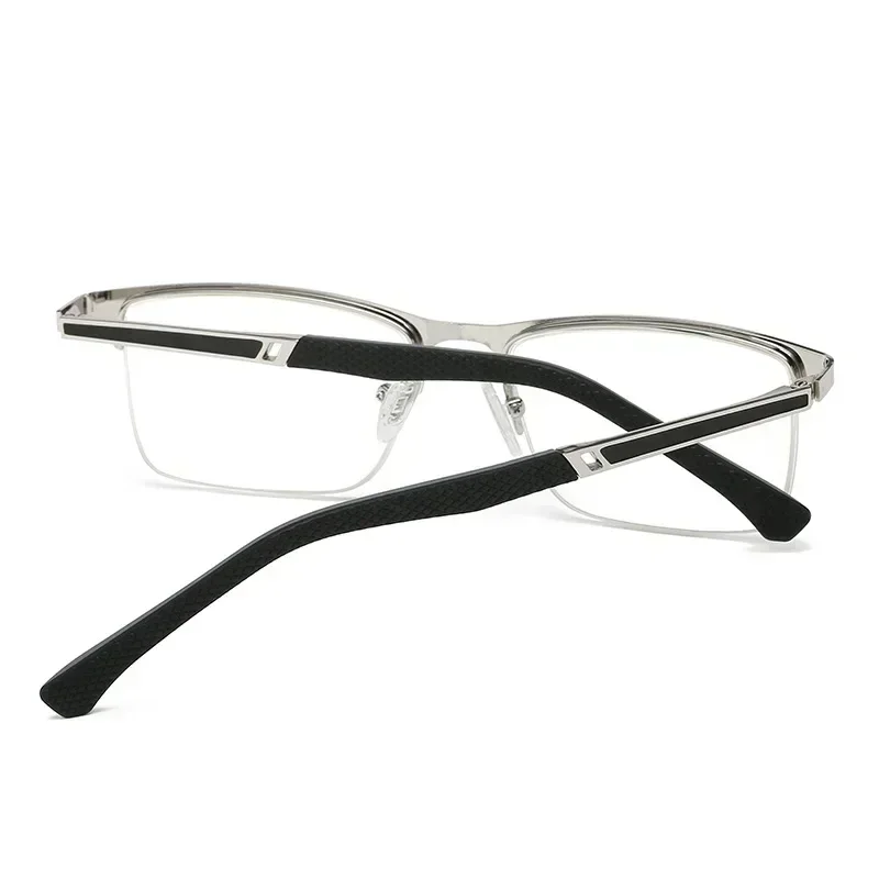 Business Men's Square Metal Reading Glasses Cut Edges Half Frame Presbyopia Glasses Anti Blue Light Far Sight Eyeglasses