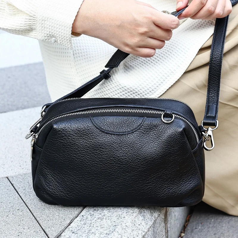 Versatile Genuine Soft Leather Travel Shopping Crossbody Bag Casual Adjustable Strap Satchel Purse Handbag for Women Daily Use