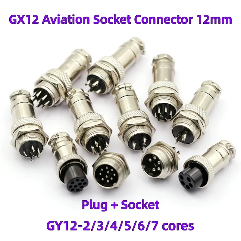 1 Set/2 pcs GX12  2 3 4 5 6 7 Pin Aviation Plug and Socket Waterproof Round Male and Female Cable Connectors