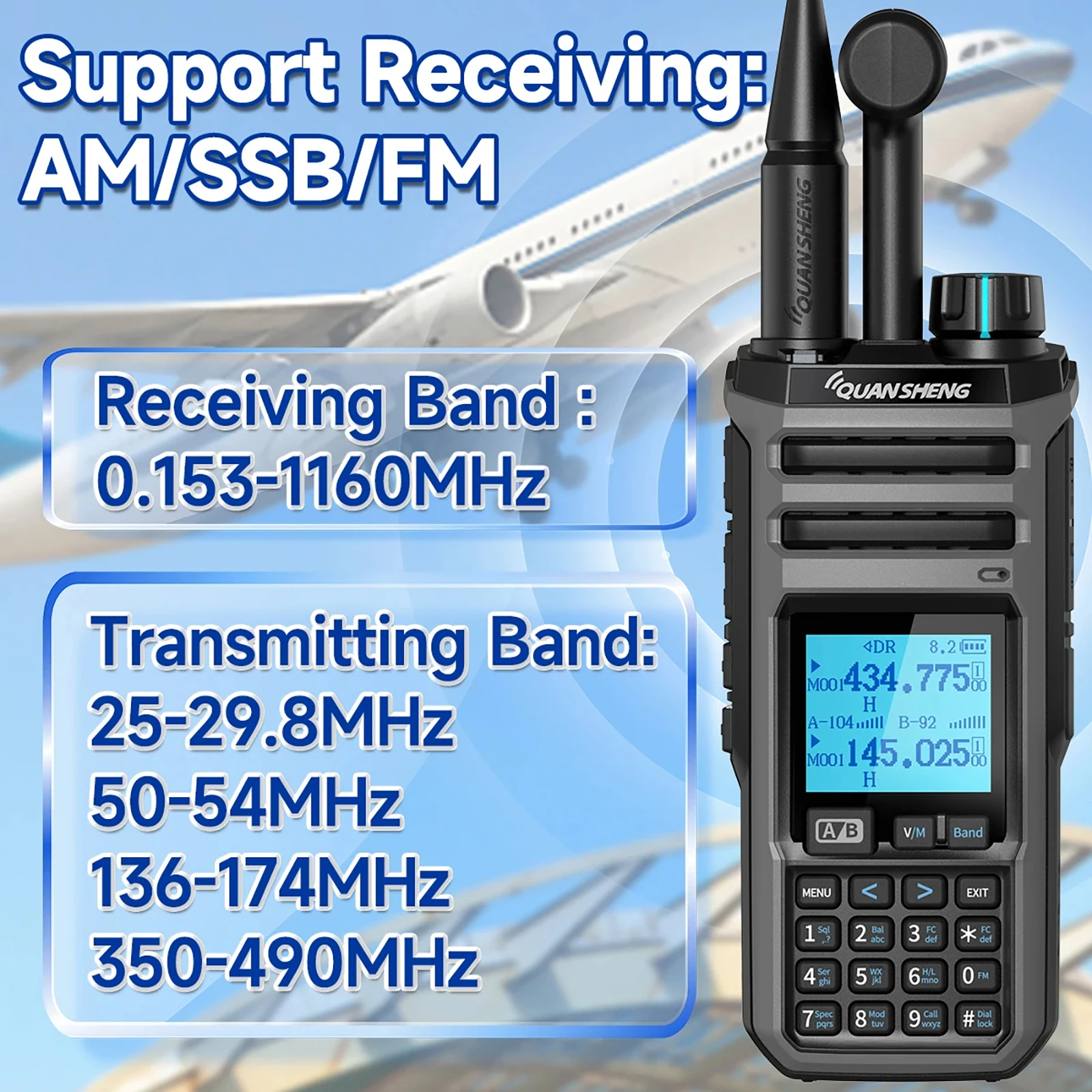 كوانشينغ TK11 راديو واسع النطاق للغاية |   0.153-1160 ميجا هرتز RX |   10 واط TX |   المزدوج PTT |   قنوات NOAA |   شحن من النوع C