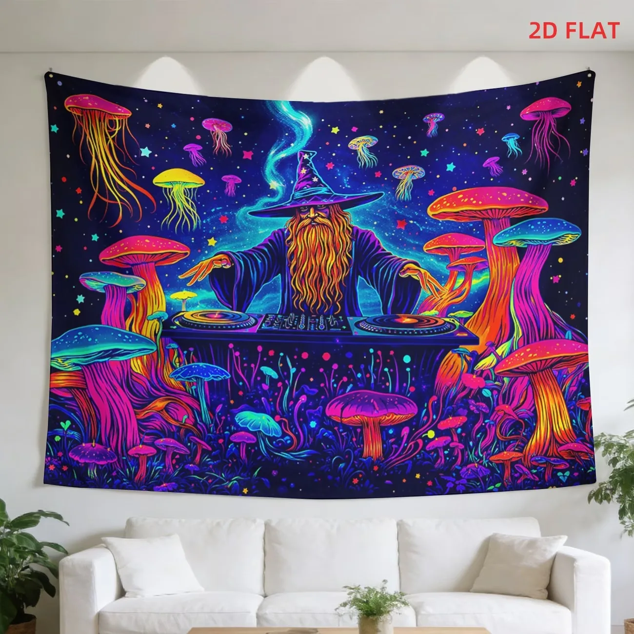 VIKAMA EDM Electronic Music Festival Tapestry - Neon Alien Music Poster Party Decoration - Futuristic DJ Art Wall Hanging