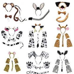 Adult Children Halloween Animal Children Beast Ear Headband Nose Tail Claw Set Zebra Elephant Lemur Cow Zebra Headwear Dog