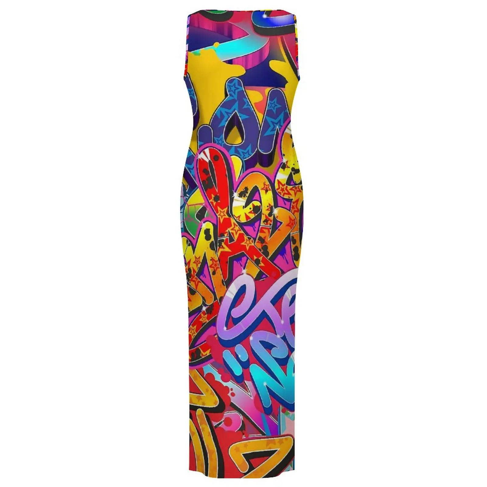 Graffiti Words Dress Sleeveless Colorful Print Streetwear Maxi Dresses Cute Bodycon Dress Women Design Oversize Vestido