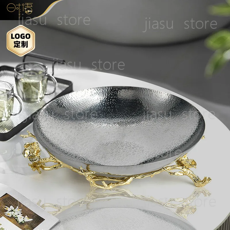 

Nordic Light Luxury Hammered Stainless Steel Fruit Plate, Metal Stand Decorative Bowl for Home Dining Room