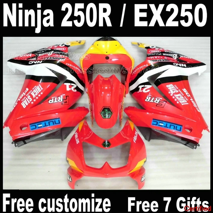 

Fairing Kit For Kawasaki Ninja 250R EX250 2008 - 2014 Full Red Black Fairings 08 - 13 14 ZX250 F76V