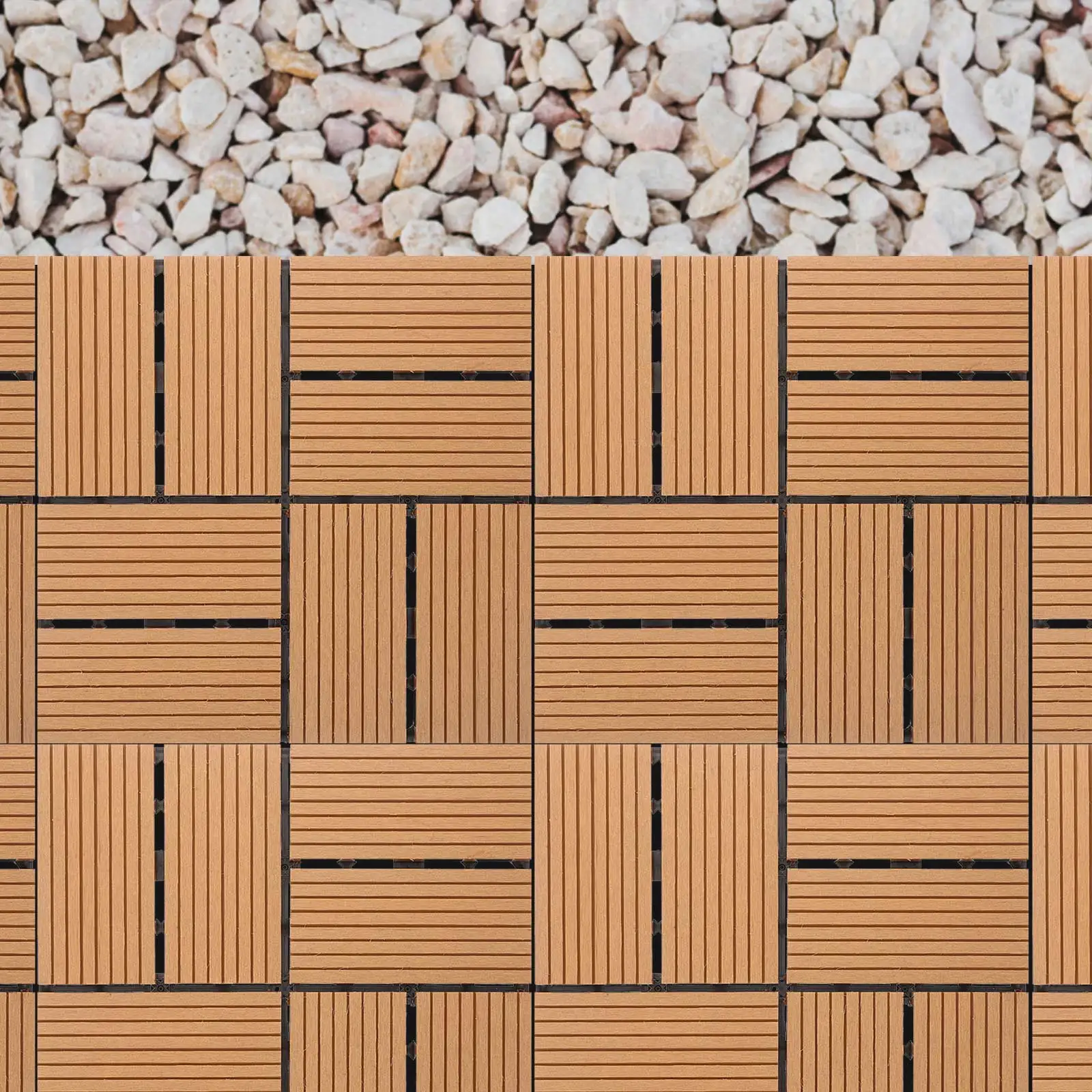 

11 Pcs WPC Wood Plastic Floor Tiles Interlocking Balcony Garden Patio Decking Outdoor Flooring Lightweight for Patio