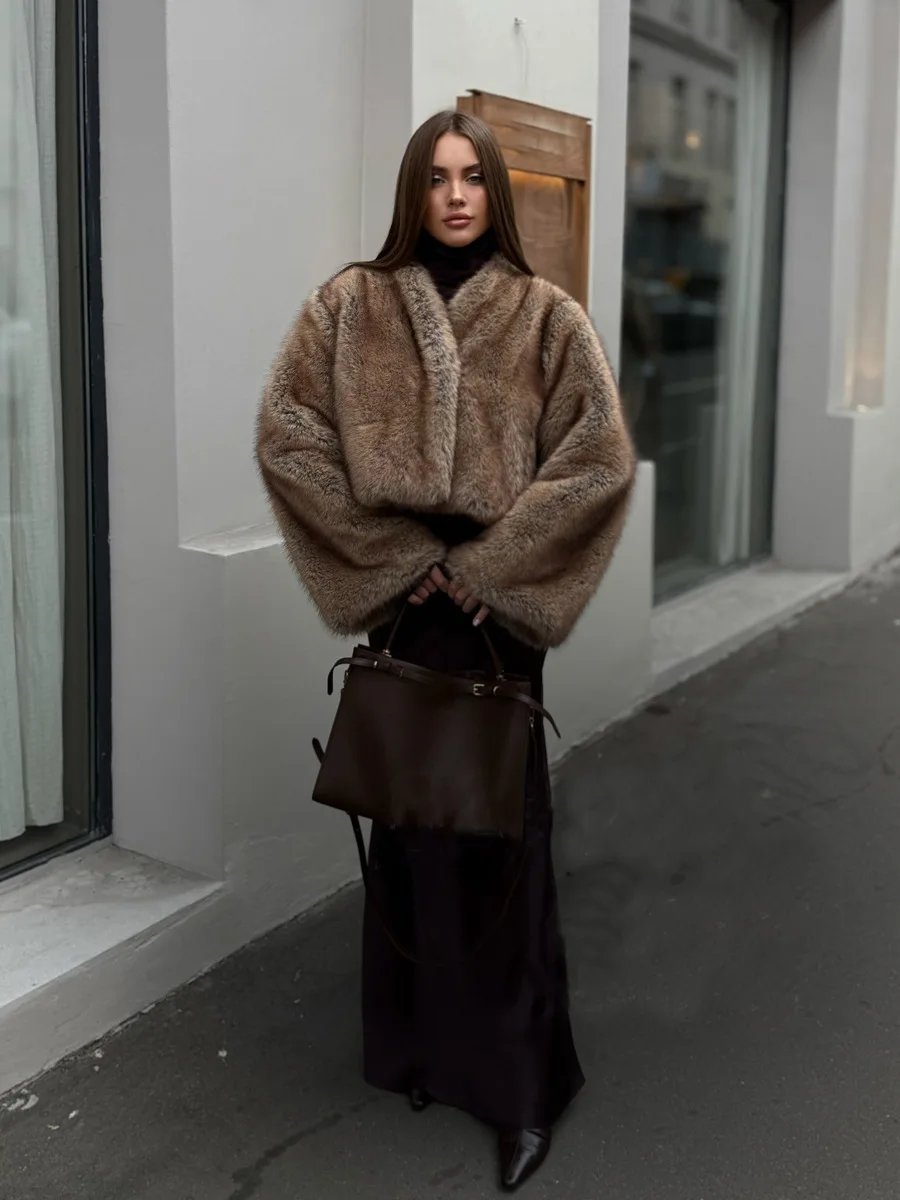 HDHOHR 2026 Winter Elegant Luxury Thick Warm Soft Faux Fox Fur Coat Women Fashion High Quality Fluffy  Short Jacket Cloths
