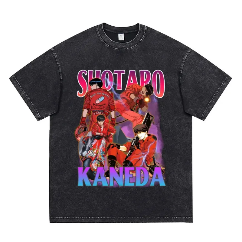 القطن عادية فضفاض تي شيرت أنيمي أكيرا خمر غسلها تي شيرت 90s الخيال العلمي فيلم Shotaro Kaneda قصيرة الأكمام تي شيرت