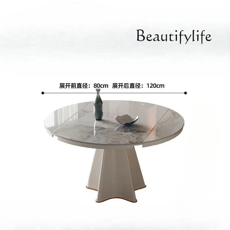 Small apartment rock slab dining table retractable folding square and round multi-functional modern retractable dining table