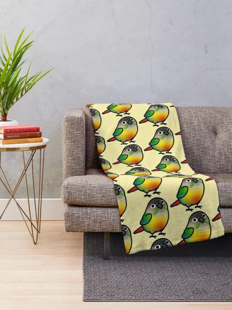 Chubby Yellow-sided Green Cheek Conure Throw Blanket blankets and throws Quilt Blankets