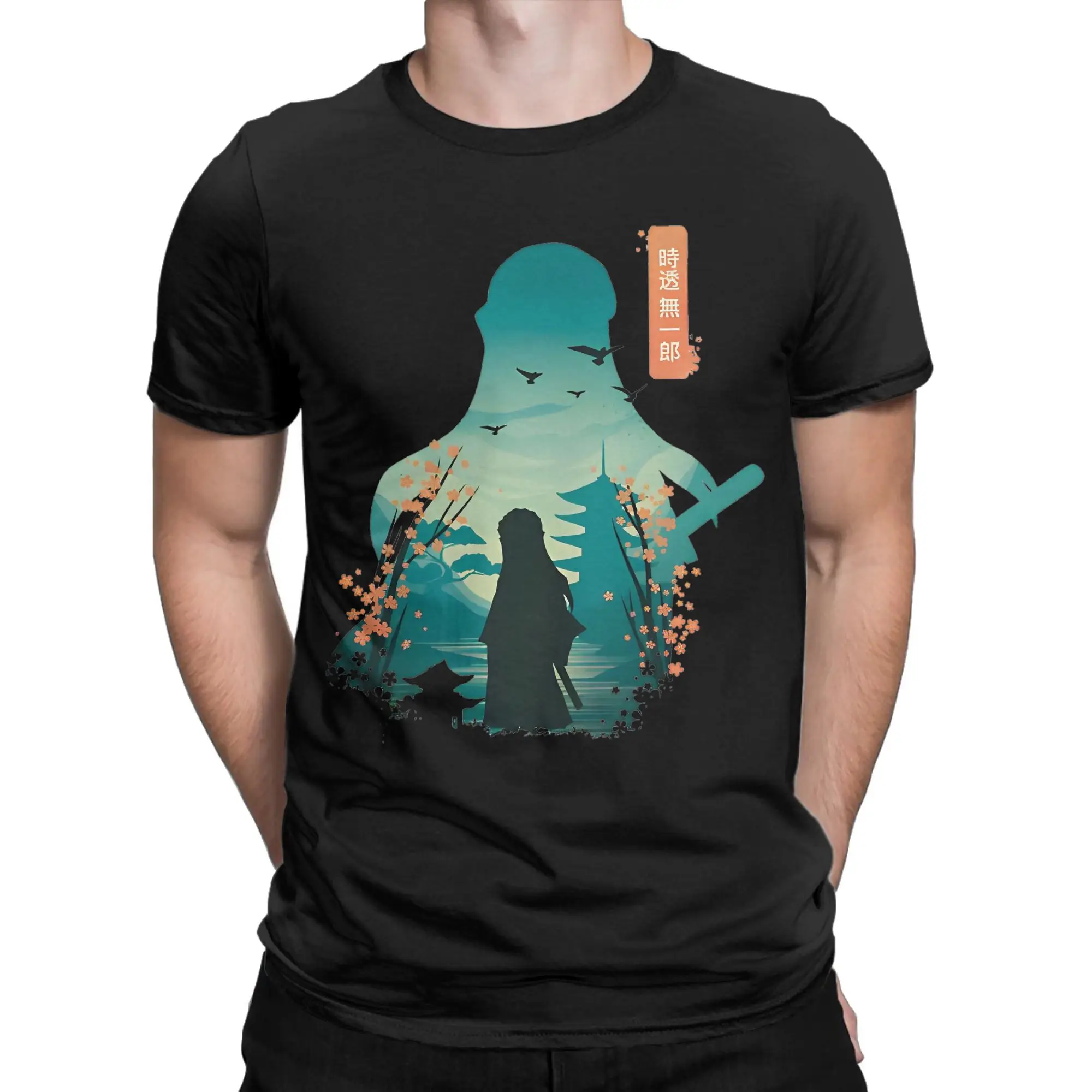 Vintage The Mist Pillar Muichiro Tokito  Tshirts Men 100%Cotton Short Sleeve Anime Demon Slayer Round Neck Summer Clothes