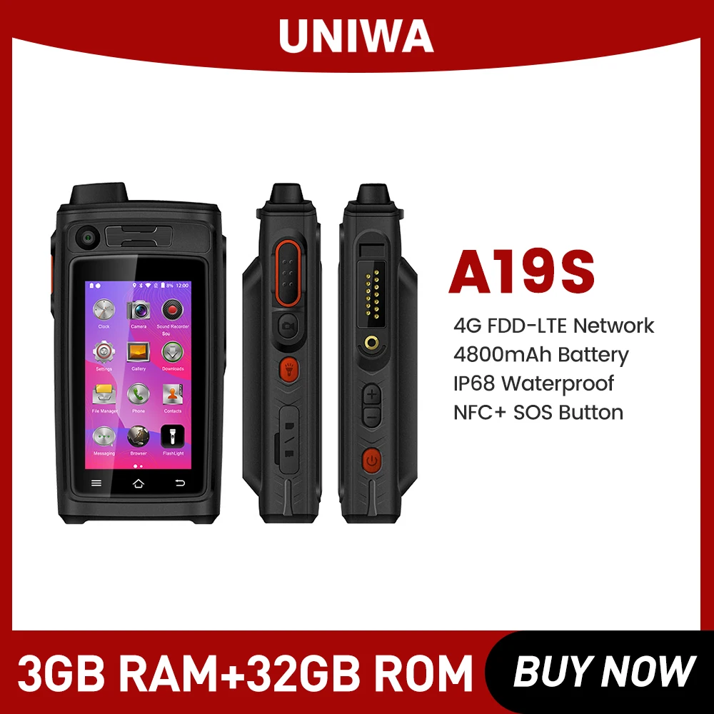 

UNIWA A19S SmartphoneIP68 Waterproof 4G LTE Quad Core Phone Walkie Talkie POC Zello Android 6 Mobile Phone 4800mAh Shockproof