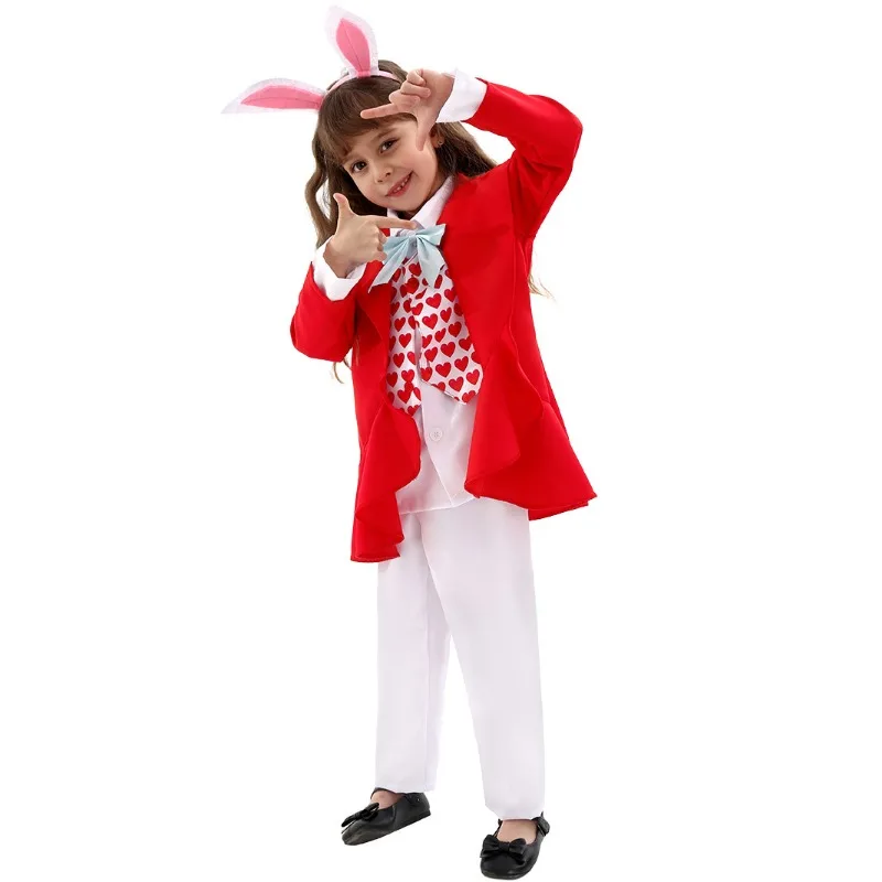 2025 New Easter Dignified White Rabbit Toddler Costume Girls Rabbit Fancy Dress Cosplay Kids Mr White Rabbit Purim Costume view 4