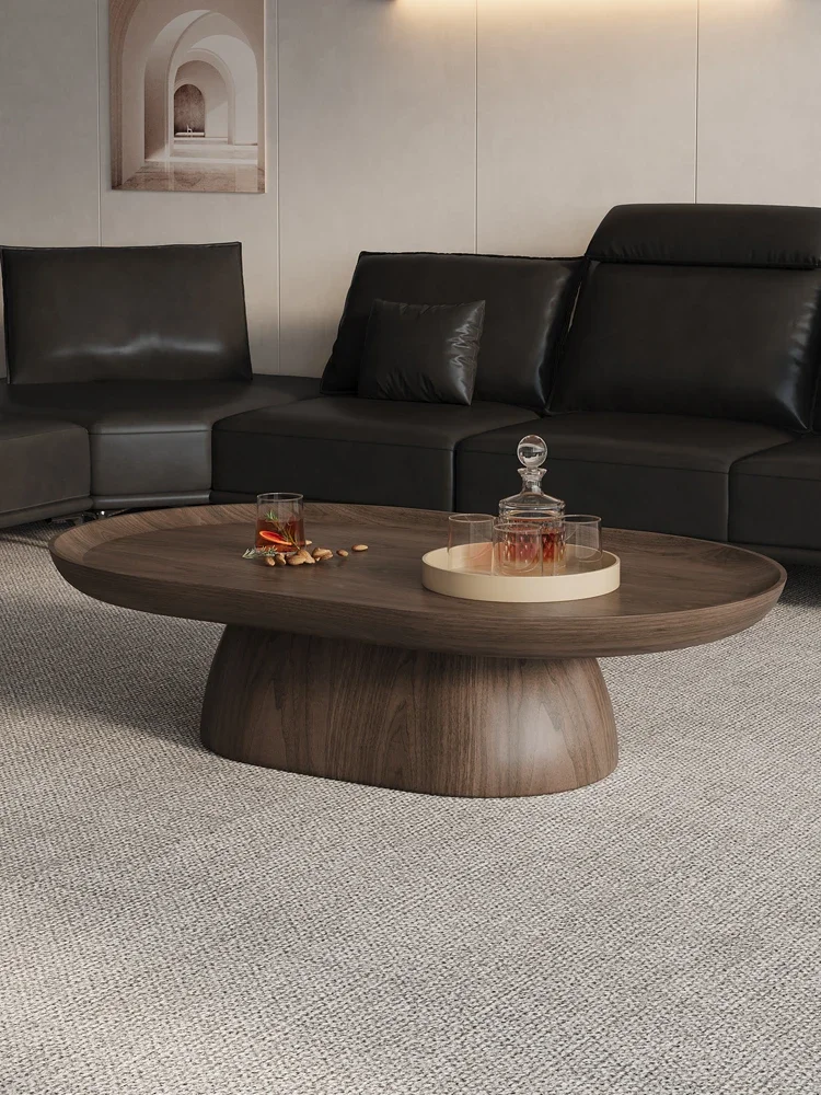 Medieval Coffee Table Living Room Household Small Apartment Modern Simple Designer Wabi Sandy Wind Black Walnut Oval Table