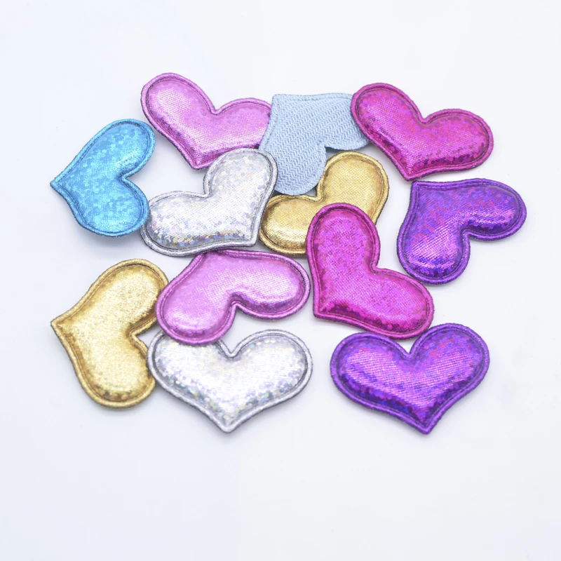 50Pcs 38*26mm Heart Padded Appliques DIY Craft Supplies Kids Hair Accessories Sewing Patches Handmade Materials