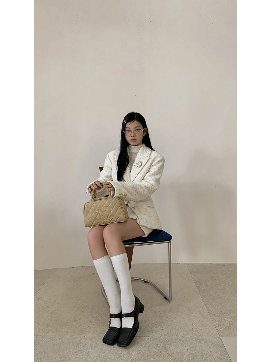 سترة نسائية مبطنة على طراز المشاهير باللون الأحمر لفصلي الخريف والشتاء، بدلة من قطعتين، معطف أنيق للتنقل اليومي بلون واحد، مص...