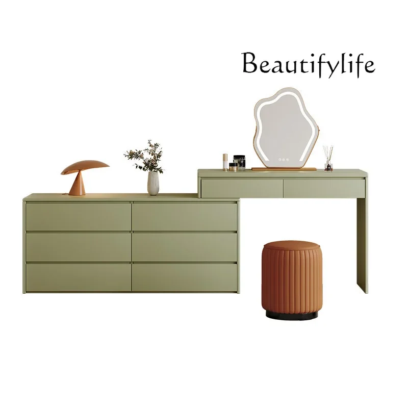 

Light luxury solid wood dresser Light luxury modern cream simple chest integrated apartment bedroom advanced dressing table