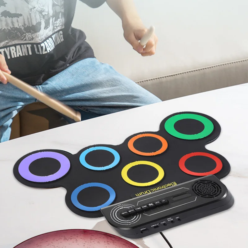 7 Pad Electronic Drum Portable Hand Roll Electric Drum Beginners Children Music Drums Adult Desktop Percussion Instruments