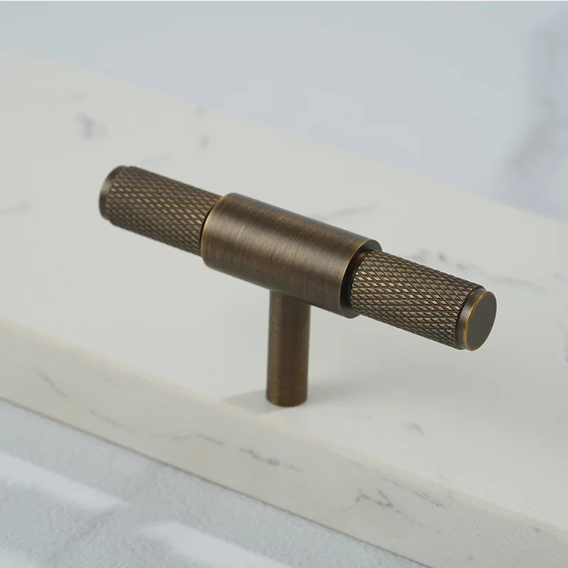 Retro Sárgaréztábla knurled/textured konyhai kezeli Antik Rajzoló Húzóerő Hálószoba knobs brushed Nikkel tömör Sárgaréztábla T sáv szekrény Vásárú