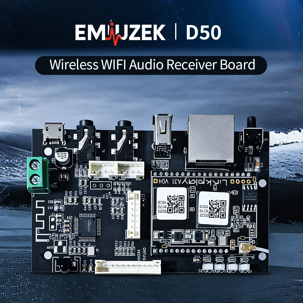 

EMIUZEK D50 Wireless Audio Receiver Board Bluetooth WiFi Stereo Music Module for DIY Multiroom Home Theater System