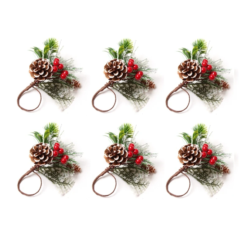 

Napkin Rings Set Of 6 Pine Needle Berries Thanksgiving Holiday Rustic Farmhouse Napkin Rings Holders