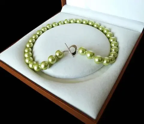 

Women Gift word Love women Fashion Jewelry Rare Huge 12mm Genuine South Sea Apple Green Shell Pearl Necklace Heart Clasp 18''