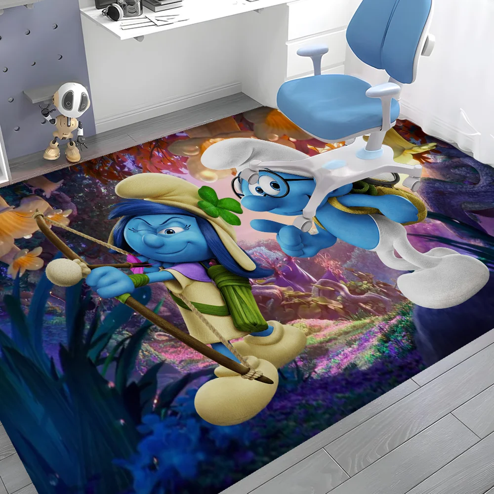 Cartoon S_Smurfs Bathroom Mat Kids Room Bedroom Decoration Balcony Anti-Slip Doormat Living Room Bedside Area Rugs