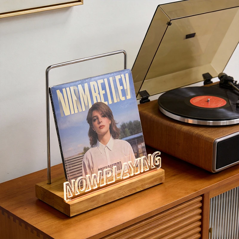 Vinyl Record Holder Stand ,Aesthetic CD Shelf Display Rack, Retro Wooden Cookbook Stand for Home, Cafe Office Decor