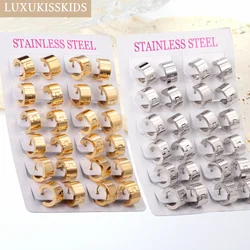 LUXUKISSKIDS Thick Hoop Earrings Gold Color 12pairs/Lots Round Piercing Classic Gothic Titanium Steel Circle Ear Clips Wholesale